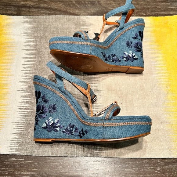 *Rare Vintage* Christian Dior Women's Denim Wedges - Picture 4 of 12